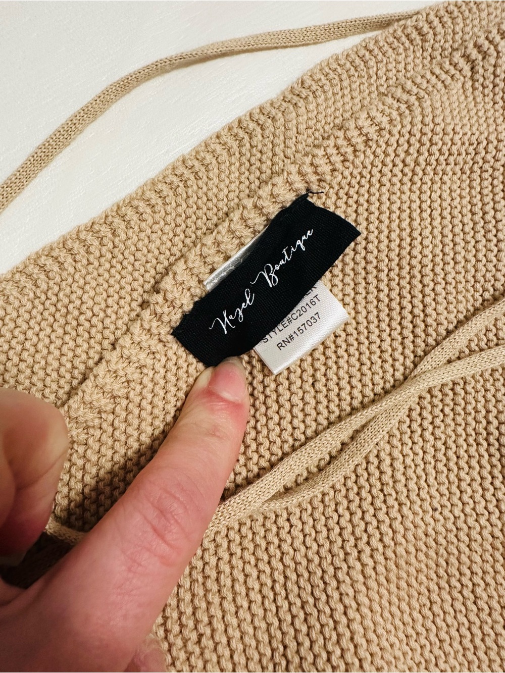 Knit Tie-Back Crop Top in Tan - Picture 6 of 8